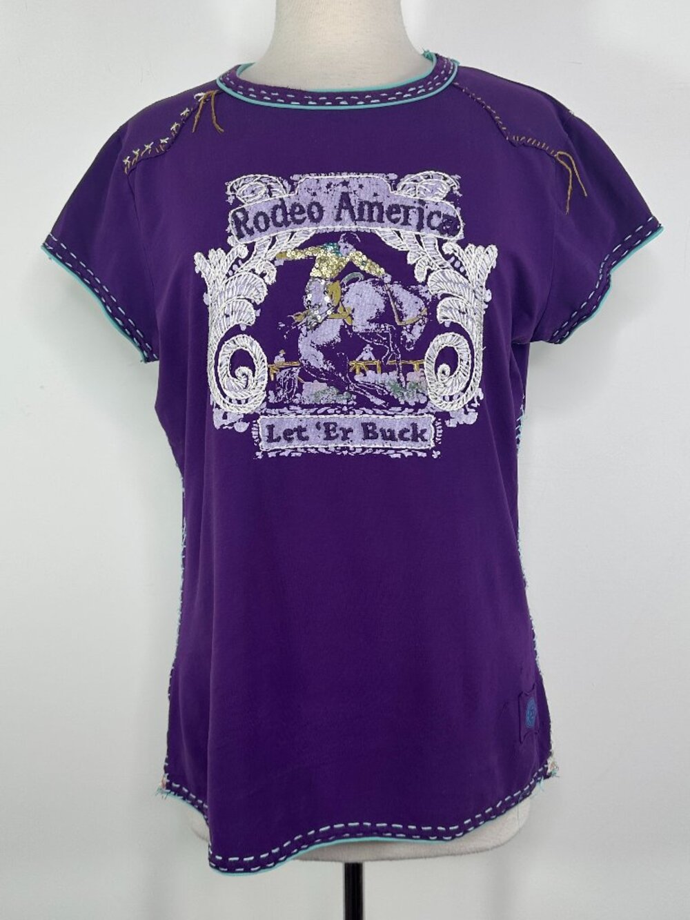 Double D Ranch Purple Embroidered Rodeo America Horse Shirt Size XL